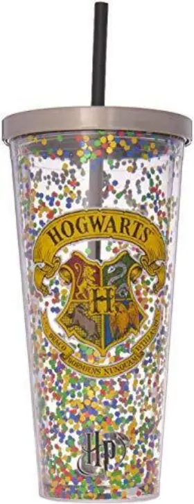 Spoontiques 758606490816 Hogwarts Glitter Cup With Straw