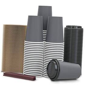 Springpack 788567938584 100 Pack - 12 Oz Disposable Coffee Cups To Go With Lids Sleeves And Straws