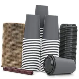 Springpack 788567938584 100 Pack - 12 Oz Disposable Coffee Cups To Go With Lids Sleeves And Straws