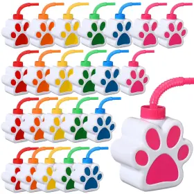 B0cf3w3q9w Sratte 24x 10oz Dog Paw Cups With Straw And Lid For Kids Birthday Party Favors