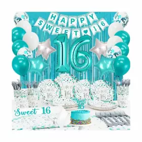 Ssailue Decor 745302832545 Sweet 16 Party Decorations- Teal Plates And Napkins Supplies F