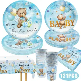 Ssailue Decor 745302833719 Teddy Bear Baby Shower Party Decorations For Boy We Can Bearly Wait Tableware Se