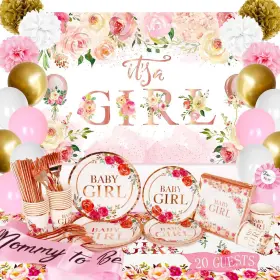 Ssailue Decor 780744495736 Floral Baby Shower Decorations For Girl-pink And Gold Kit W