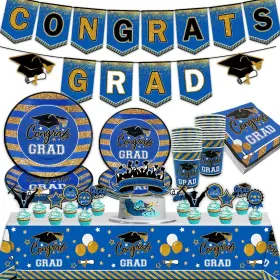 Ssailue Decor 780744495842 Blue And Gold Graduation Plates Napkins Class Of 2024 Congrats Grad