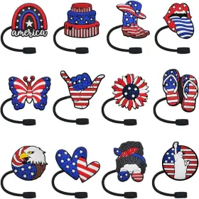 11234 Staasacc 12 Pcs American Independence Day Silicone Straw Covers For 10mm Set 5