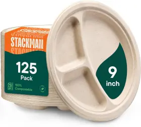 Stack Man 850010419145 100% Compostable 3 Compartment Disposable Paper 9ftft Sectional Unbleached