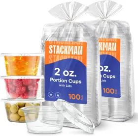 P2-l200 Stack Man 200 Sets - 2 Oz. Small Plastic Containers With Lids Jello Shot/ Condiment Cup