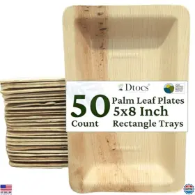 B0849q96s4 Stanley Compostable Palm Leaf Plates 5x8 Inch - 50 Pack Sturdy Disposable Serving Trays