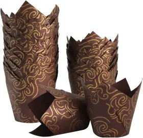 Sr-cook-104 Staruby 150pcs Tulip Cupcake Liners Baking Cups Muffin Liner Golden Printed Brown