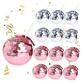 Dc-12pc-pksr Stavo Dierct 12 Pcs Disco Ball Cups 20 Oz With Straws And Lid Reusable Flash