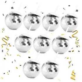 Dc-9pc Stavo Dierct 9 Pcs Disco Ball Cups 20 Oz With Straws And Lid Sliver