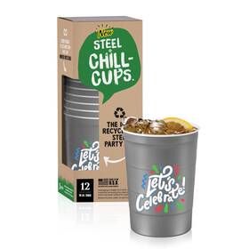 Steel Chill Cups Scc016012gylcaz 16 Oz. Party Ftlets 12 Count Lets Celebrate Gray