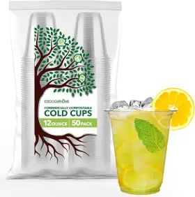 Stock Your Home 445022051082 12 Oz Clear Commercially Compostable Cold Cups 50 Pack Plant Based Eco Party C
