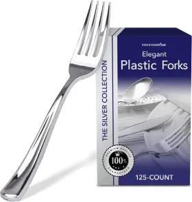 Stock Your Home 730669637667 125 Disposable Heavy Duty Plastic Forks Fancy Silver