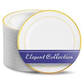 Stock Your Home 840342301386 Platos Desechables De Plastico 10.25 Paquete 100 Blancos Y Dorados Para Bodas