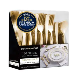 B072ytym4q Stock Your Home Gold Plastic Silverware Set 160 Bulk Pack Disposable Cutlery B072ytym4q Stock Your Home Gold Plastic Silverware Set 160 Bulk Pack Disposable Cutlery
