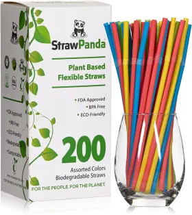 Strawpanda 313054099099 Plant Based Straws By Assorted Colors Flexible/bendy 100% Compostab