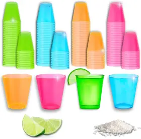Stumbelina 810194800313 100 Count 1 Oz Neon Plastic Shot Glass Cups Bright 4 Color Bulk P