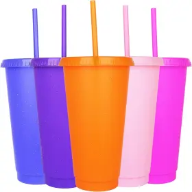 Hsf2546 Suertestarry Plastic Tumblers With Lids And Straws Water 5pack Solid Color