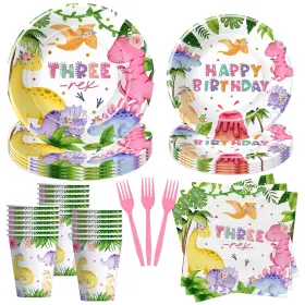 Skt0129 Suhelkit Dinosaur Three Rex Birthday Decorations Tableware Girl - 3r