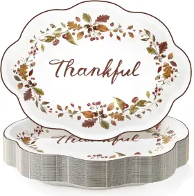 Br001 Summoro 50 Pcs Thanksgiving Leaves Oval Paper Plates 9.6 Inch X12 Autumn Large Multicolor