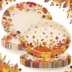 Fy001 Summoro 50 Pcs Thanksgiving Oval Paper Plates 10 Inch X12 Large Disposable Fall P