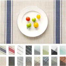 Pme001-12p Sumymery Placemats Set Of 12 Vinyl/plastic Woven Place Mats For Pcs E-khaki Blue