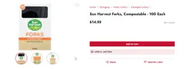 Sun Harvest 041512148613 Compostable Forks - 800ct