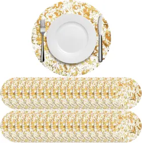 Xue-sunnychicc-0125 Sunnychicc 50 Pcs Disposable Gold Placemats Set 13 Inch Round Large Mainly