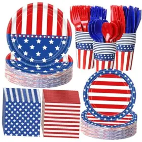 Xue-sunnychicc-2028 Sunnychicc 400 Pcs American Flag Patriotic Party Supplies Red White Blue Classic