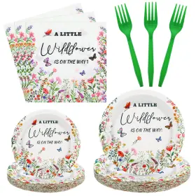 Net-sunnyray-1954 Sunnyray 96pcs Little Wildflower Baby Shower Decorations Plates Napkins Forks 24 Guest