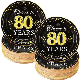 Net-sunnyray-2031 Sunnyray 100 Pack 80th Birthday Party Plates Cheers To 80 Years Disposable Pa