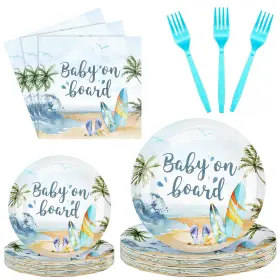 Sunnyray-53452 Sunnyray 96 Pieces Surfboard Baby Shower Plates And Napkins On Board Sho