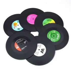 Supcow 133419358395 Vinyl Record Set Of 6 Colorful Disk Cup Mat With Funny Labels Crafts Decorati