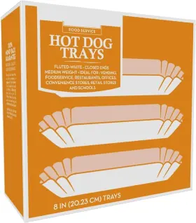 Supellectilem 850044138609 100 Paper Hot Dog Trays White Wrappers Disposable 8 Inch L X 4 W 1.25 H