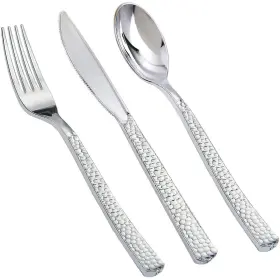 Supernal 664111765731 360pcs Silver Plastic Cutlery Elegant Silverware Hammed