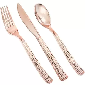 Supernal 664111767568 180pcs Rose Gold Plastic Silverware Utensils Plas