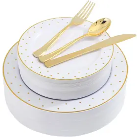 Supernal 778739974137 200pcs Gold Plastic Platesdisposable Plates For Partiesdisposable S