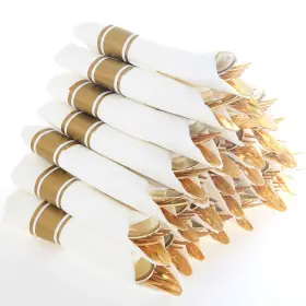 Supernal 778739974199 Set Of 30pack Pre Rolled Napkin With Gold Plastic Silverware Disposab