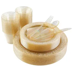 B07ppzqxzs Supernal 180pcs Gold Plastic Dinnerware Set Disposable Bpafree Suitable For Party Wedding