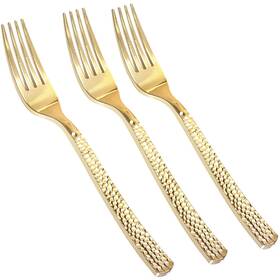 Supernal B07r8tr7ff 300pcs Gold Plastic Forks Disposable Hammered Premium Heavyweight Silve