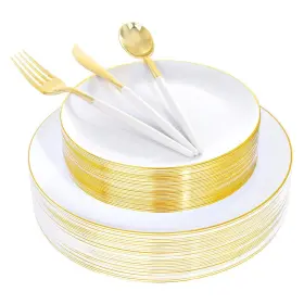 B08m3ptlrz Supernal 150pcs White And Gold Plastic Platesgold Silverwarewhite Dinnerware Set