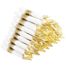 B08nvj5j2t Supernal 60 Pack Pre Rolled Napkins With Gold Plastic Silverware Premium Disposable G