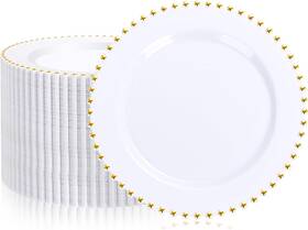 Supernal Lm03 100 Pieces White And Gold Plastic Plates 10 Inch Elegant Disposable