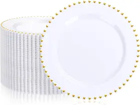 Lm03 Supernal 100 Pieces White And Gold Plastic Plates 10 Inch Elegant Disposable