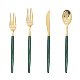 Rc110-1 Supernal 180pcs Gold Plastic Silverwaregreen Cutlerygold Cutlery With Gre