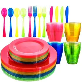 Rc238-1 Supernal 216pcs Neon Party Supplies Platesincludes Hard Plastic Dispoable Plat