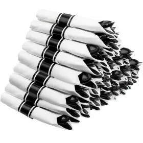 Rc347-1 Supernal 60 Pack Hevy Duty Rolled Black Plastic Silverware Pre Wrapped Cutlery With Na