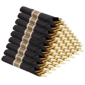 Rc370-1 Supernal 60 Pack Gold Silverware Rolled Pre Wrapped With Black Napkins Heavy Duty Plastic