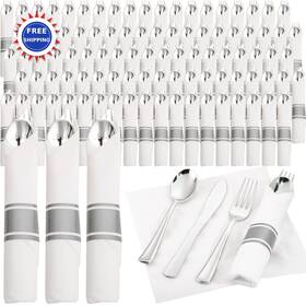 Supernal Rc372-1 Plastic Silverware Wrapped Disposable Cutlery Set With Napkin 120 Pack Led